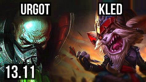 Kled vs urgot - Hide Top Lane Top Lane51.01% Win Rate 90% Pick Rate Kled Top Lane Counters: 31 counter champions. Counter Rating Counter rating is an expression of how strong or weak a counter is based on win rate, kills, and deaths, as well as early laning advantages or disadvantages. A higher number means an easier laning phase against that champion. 